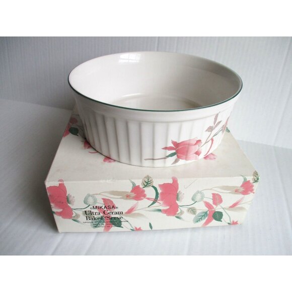*Mikasa ULTRA CREAM Bake & Serve Soufflé Serving Dish UP009 "SILK FLOWERS" - Picture 5 of 6
